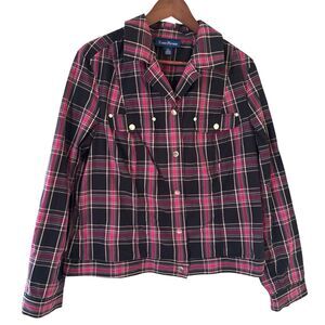 Evan Picone Womens Jacket XL Outdoors Comfy Western Indie Snap Button Plaid Prep